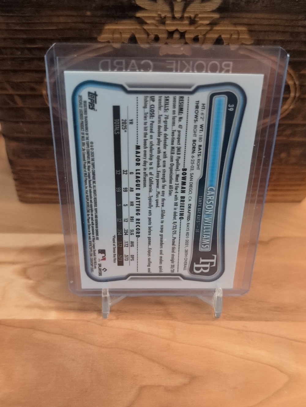2026 Bowman Chrome Carson Williams Rookie Card Mojo Refractor Rays - Picture 2 of 2